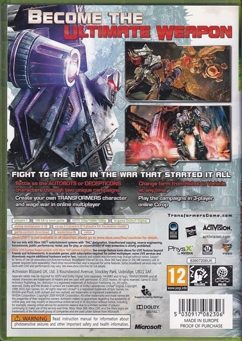 Transformers War for Cybertron - XBOX 360 (B Grade) (Genbrug)